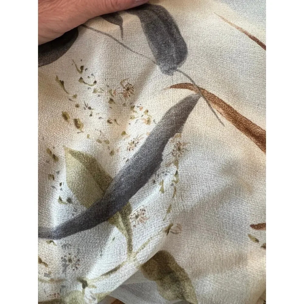Doncaster Silk Chiffon Botanical Floral Print Rectangular Scarf Cream